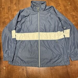 VTG Nike Mens Lined Full Zip Navy Gray Colorblock‎ Windbreaker Jacket 2XL Silver